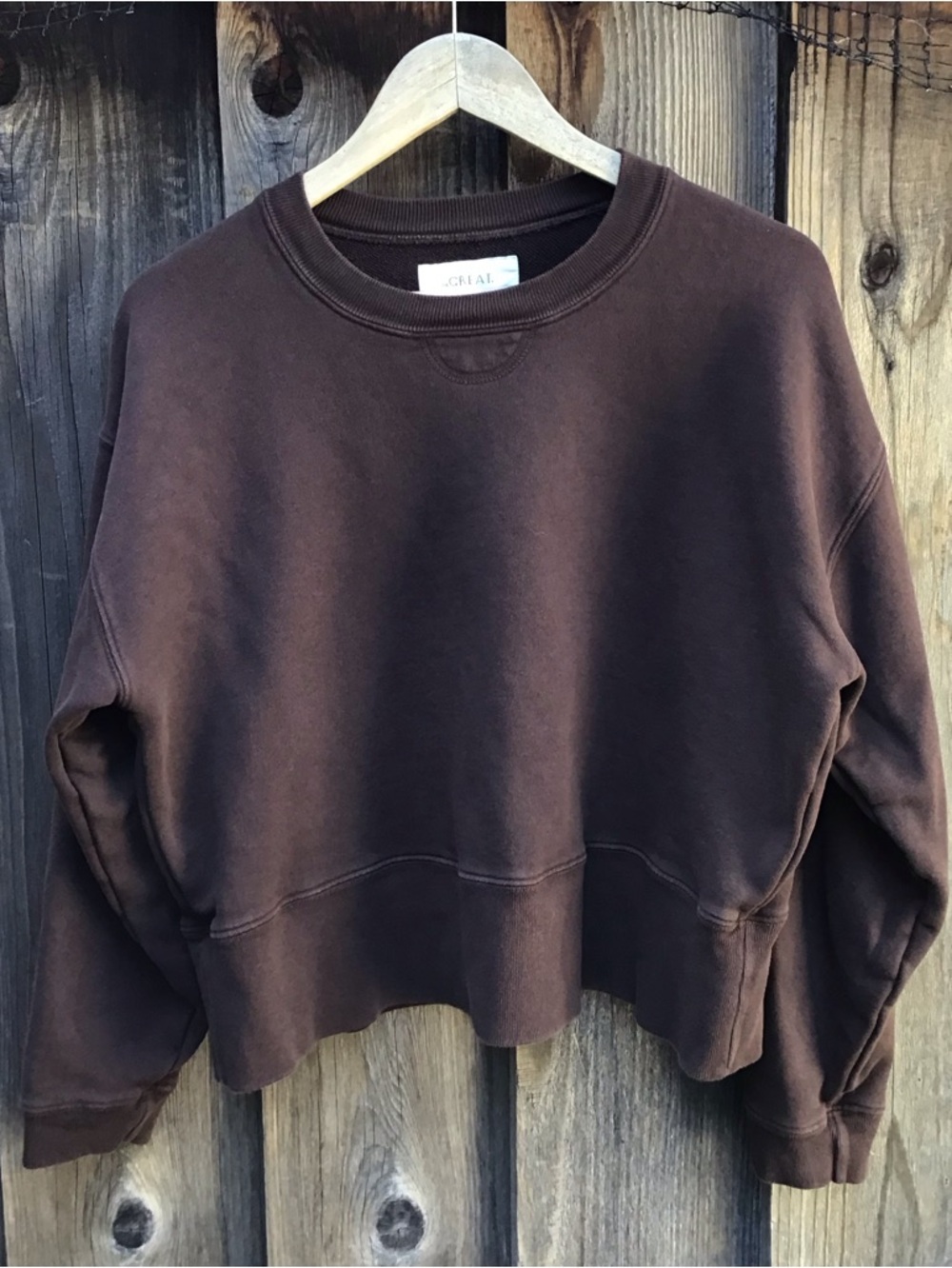 The Great Brown Cropped Crewneck Sweatshirt Womens Size 3 Made In USA Sweater